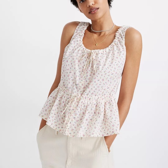Madewell Tops - Madewell Floral Shirred Drawstring Tank Top Bright Buds